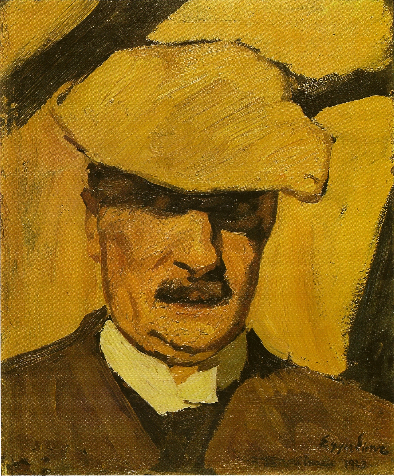 Selbstbildnis Mit Sportmütze (1923) - Albin Egger-Lienz Tablo