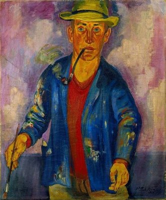 Selbstpoträt mit Pinsel und Pfeife - Max Pechstein Tablo