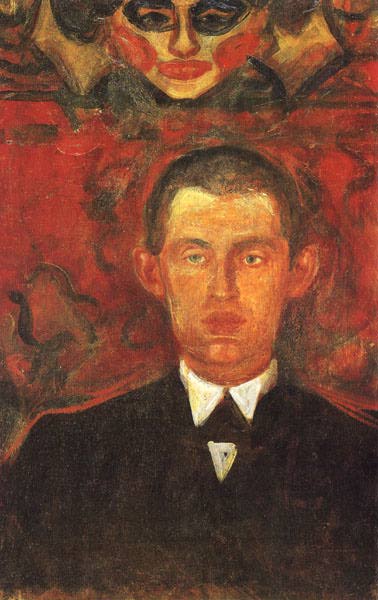Self Portrait Beneath Woman's Mask (1891) - Edvard Munch Tablo