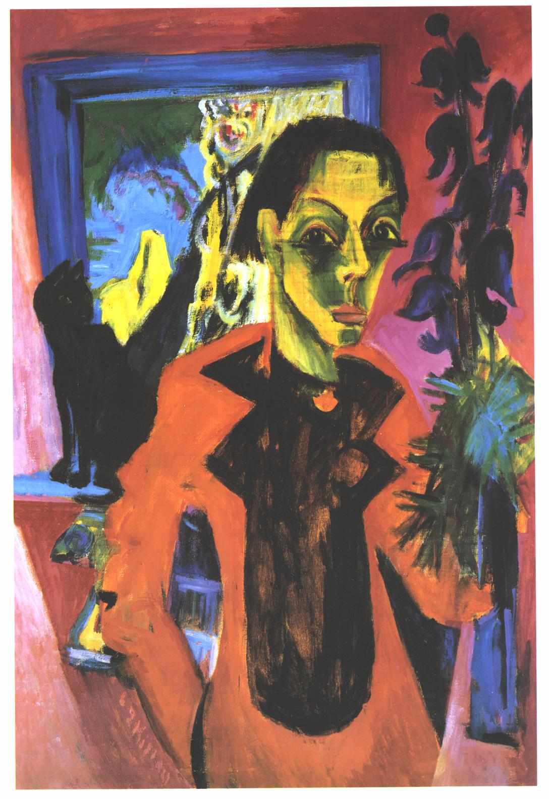 Self Portrait with Cat - Ernst Ludwig Kirchner Tablo