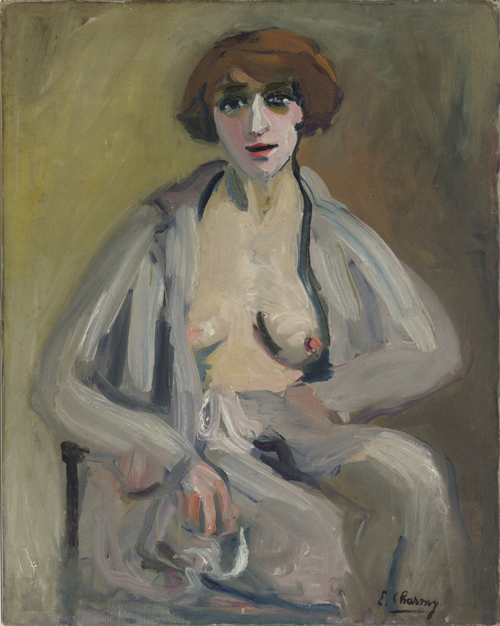 Self Portrait with Open Dressing Gown (1920) - Émilie Charmy Tablo