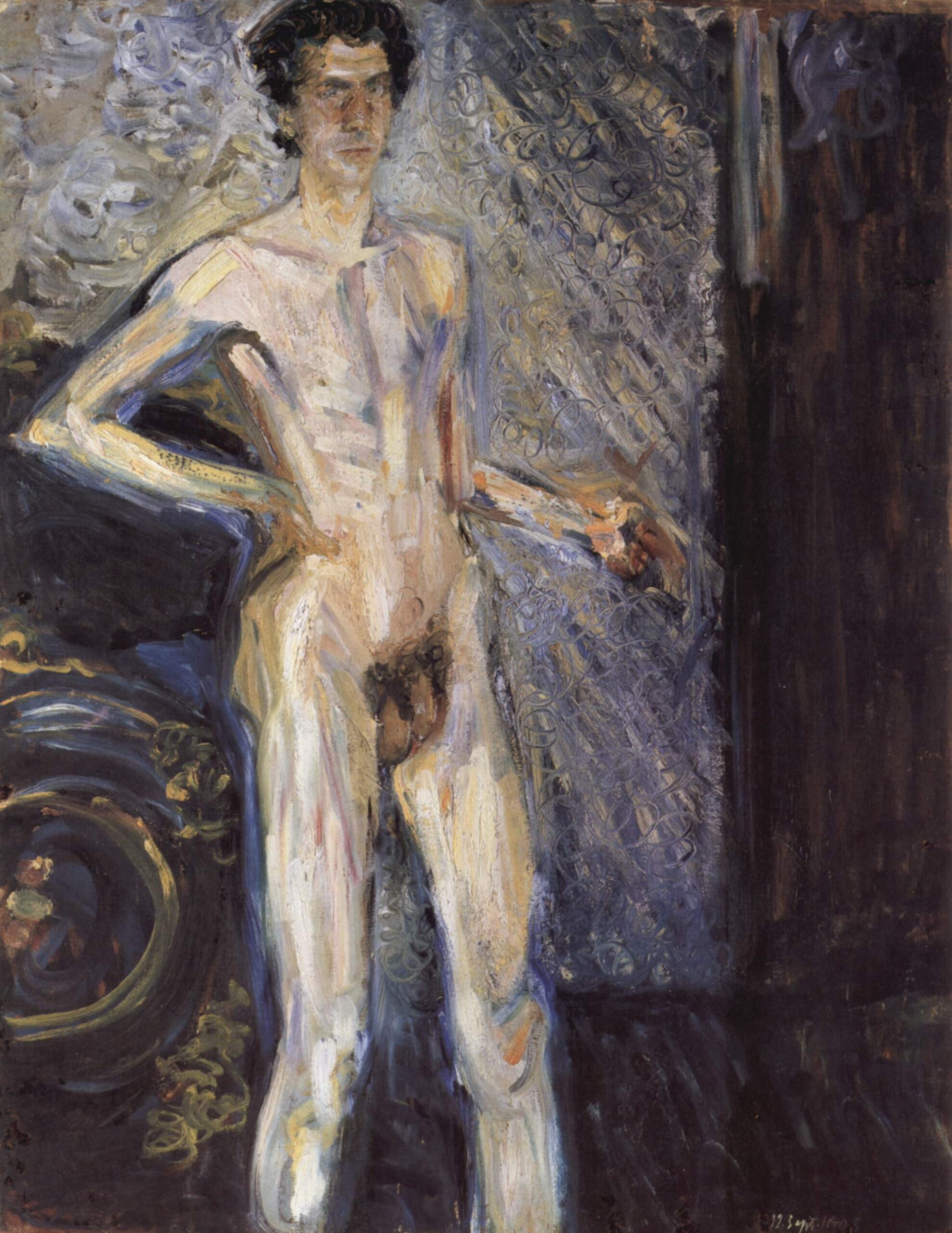 Self Portrait with Palette (Nude in a full figure) (1908) - Richard Gerstl Tablo