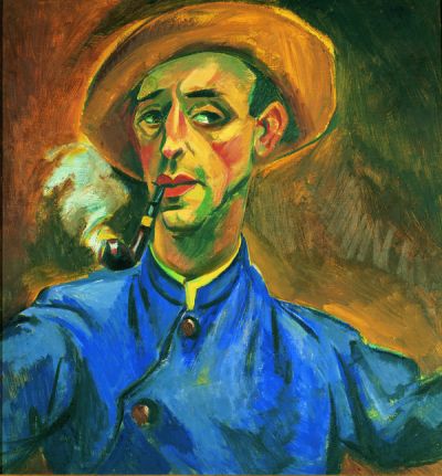 Self Portrait with Pipe and Hat (1918) - Max Pechstein Tablo