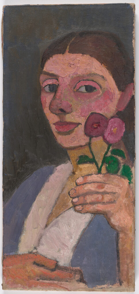 Self Portrait with Two Flowers in Her Raised Left Hand (1907) - Paula Modersohn-Becker Tablo