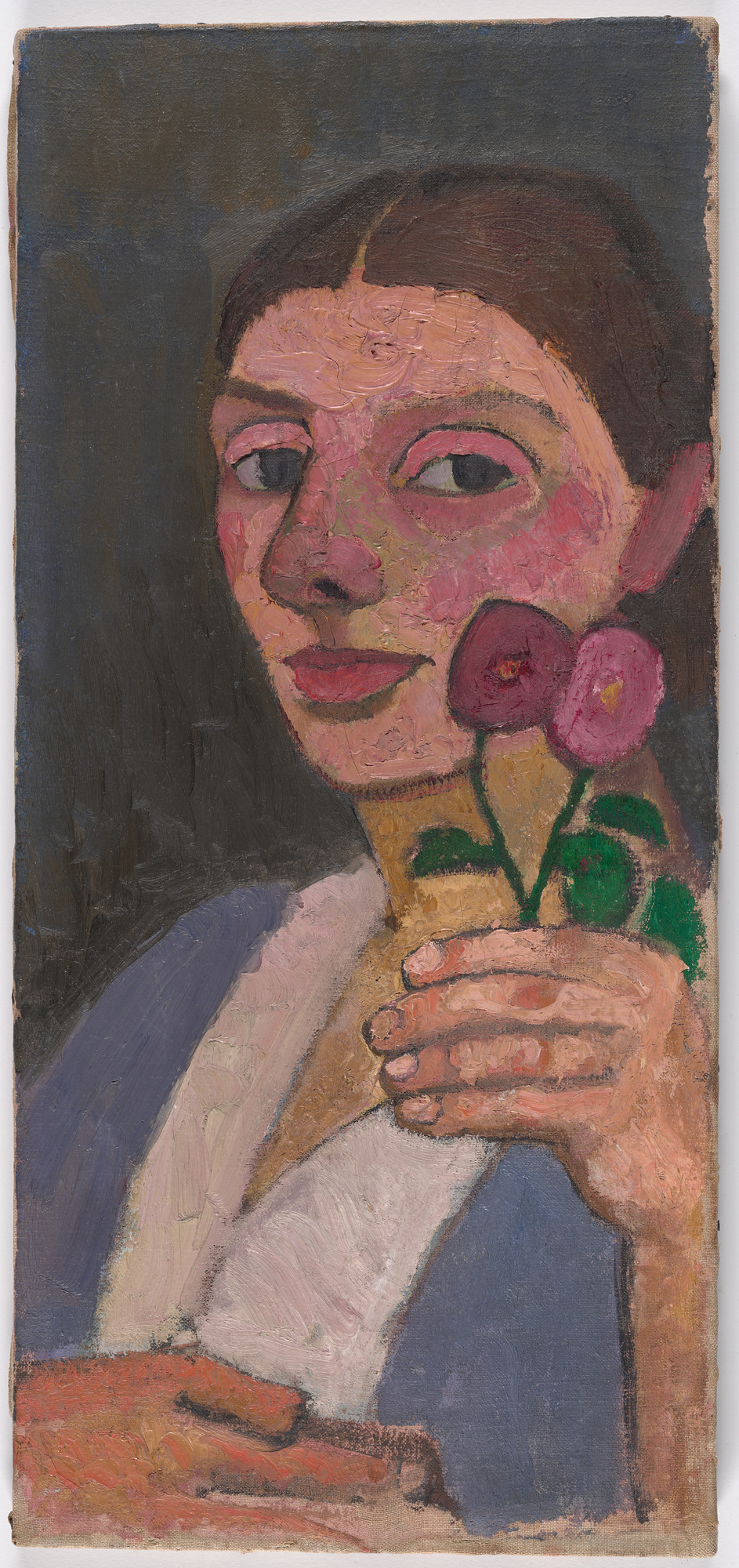 Self Portrait with Two Flowers in Her Raised Left Hand (1907) - Paula Modersohn-Becker Tablo