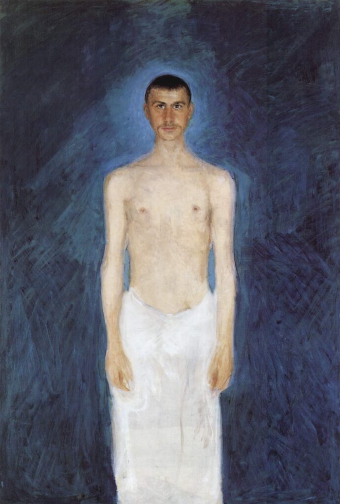 Self portrait in front of blue background (1905) - Richard Gerstl Tablo
