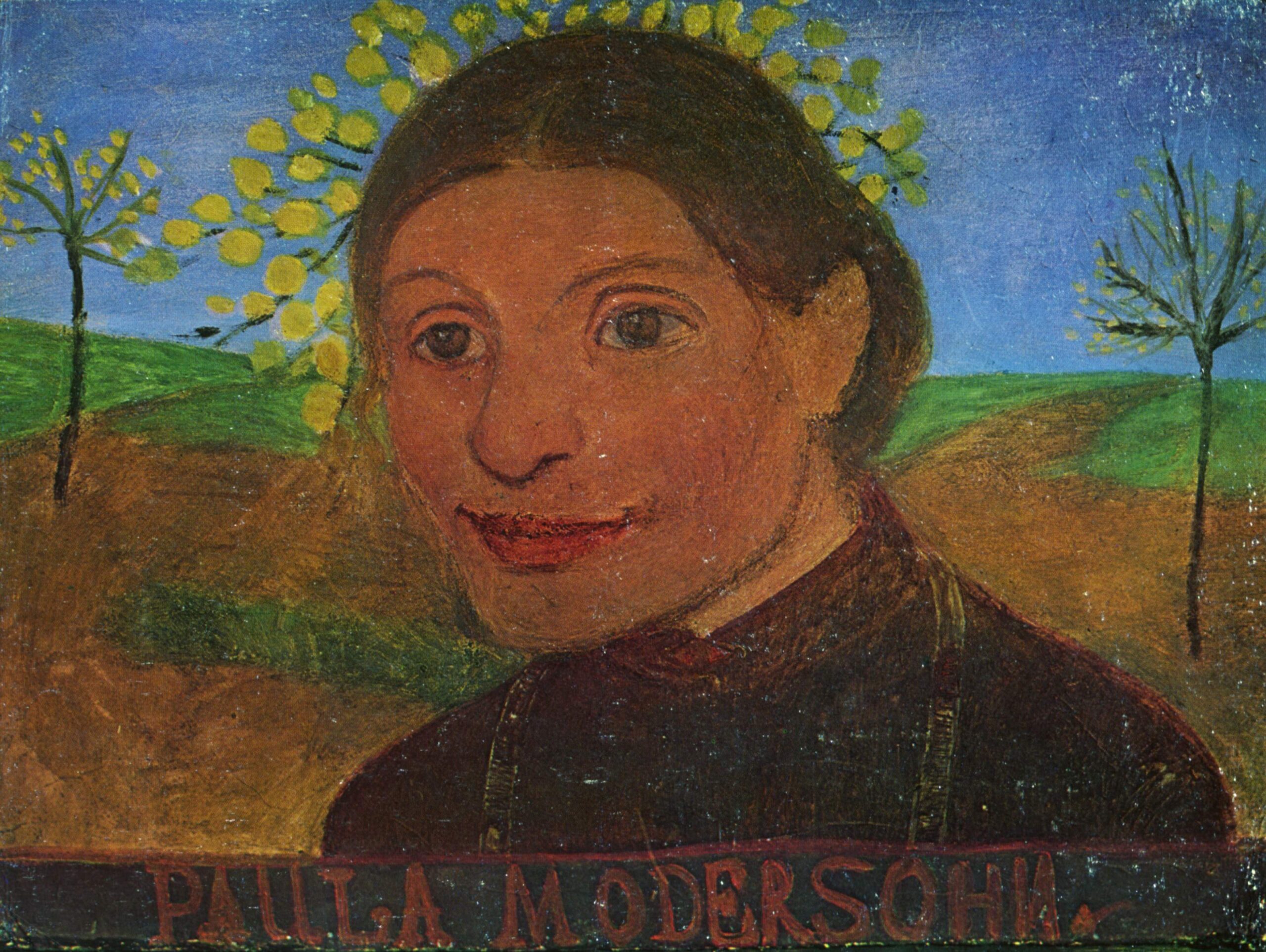 Self portrait in front of flowering trees (1902) - Paula Modersohn-Becker Tablo