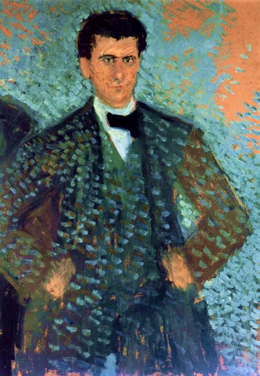 Self portrait with Blue Spotted Background (1907) - Richard Gerstl Tablo