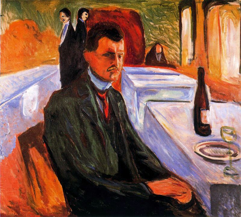 Self portrait with bottle of wine (1906) - Edvard Munch Tablo