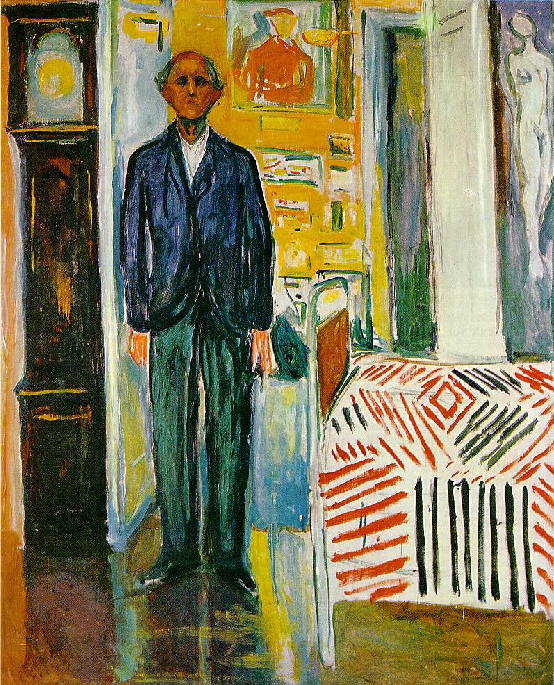 Self portrait. Between the clock and the bed (1940) - Edvard Munch Tablo