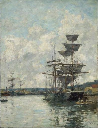 Ships at Le Havre - Eugène Boudin Tablo