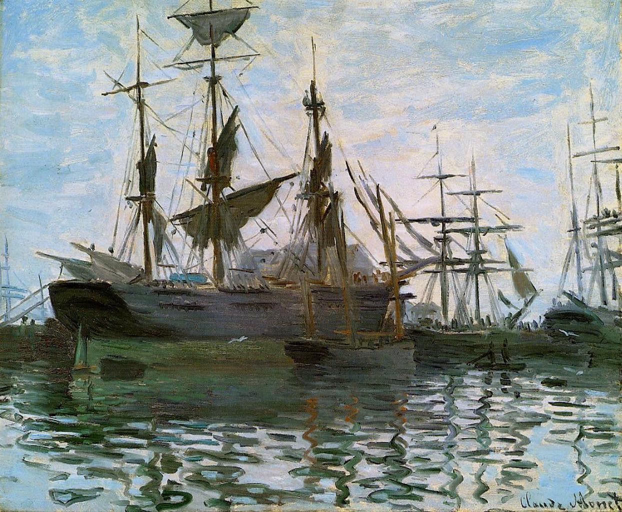 Ships in Harbor (1873) - Claude Monet Tablo