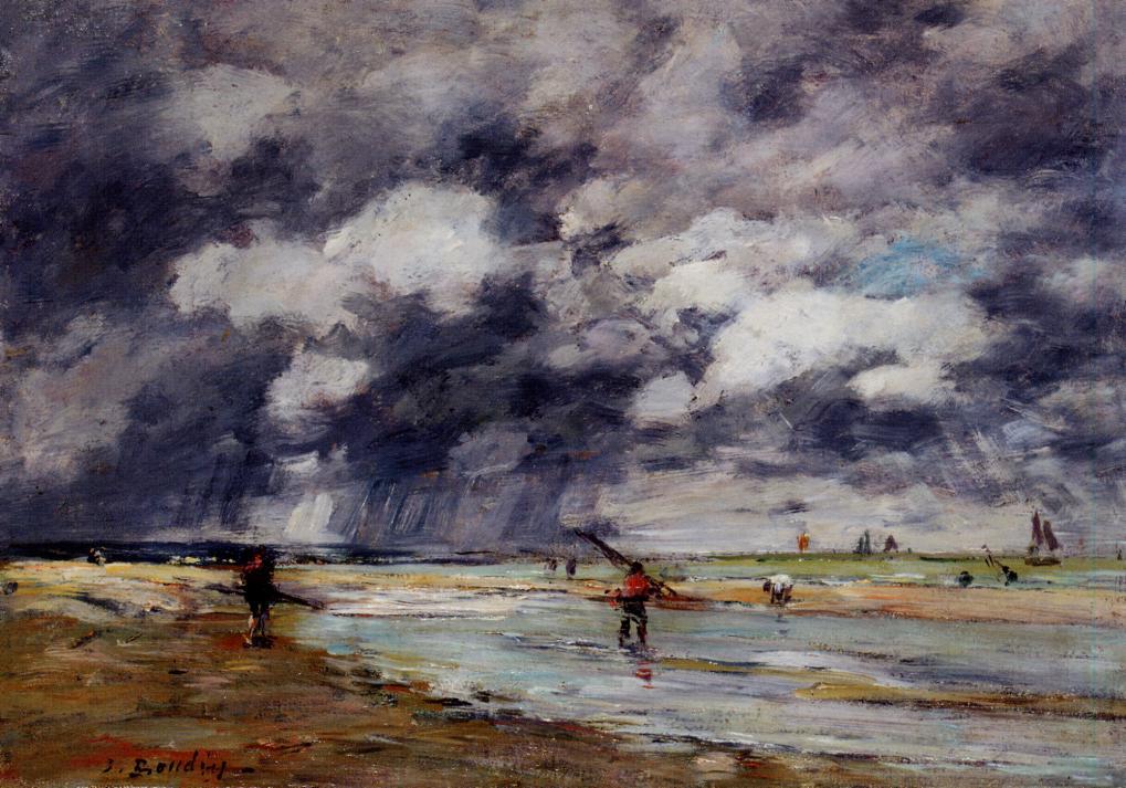 Shore at Low Tide, Rainy Weather, near Trouville (1895) - Eugène Boudin Tablo