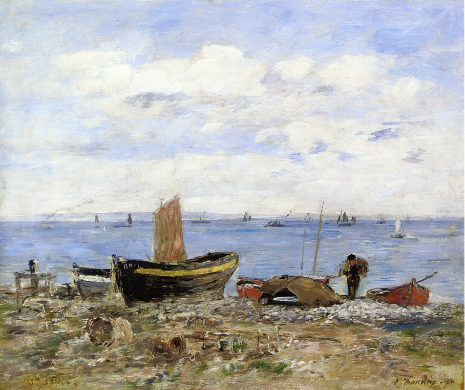 Shore at Sainte Adresse, Low Tide (1894) - Eugène Boudin Tablo