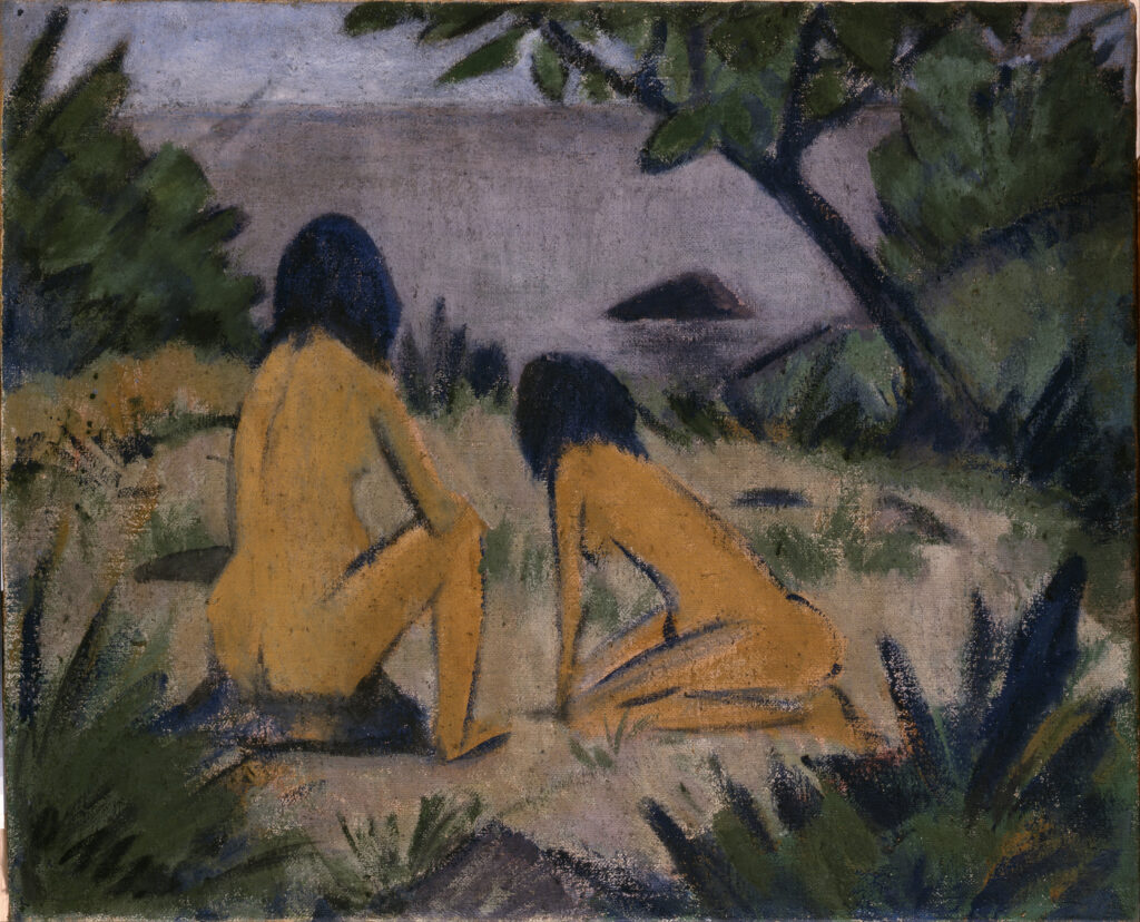 Sitting and Kneeling Figures on the Bank of the Moritzburg Lakes (1912) - Otto Mueller Tablo