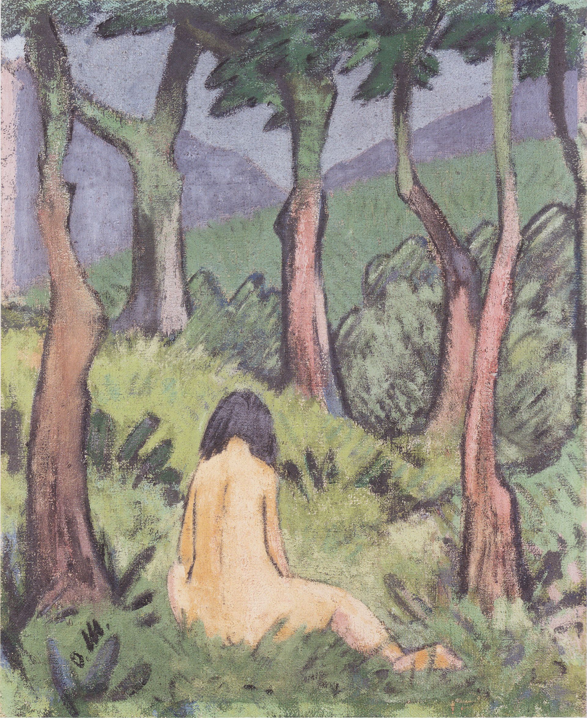 Sitzender Akt Unter Bäumen (1920) - Otto Mueller Tablo
