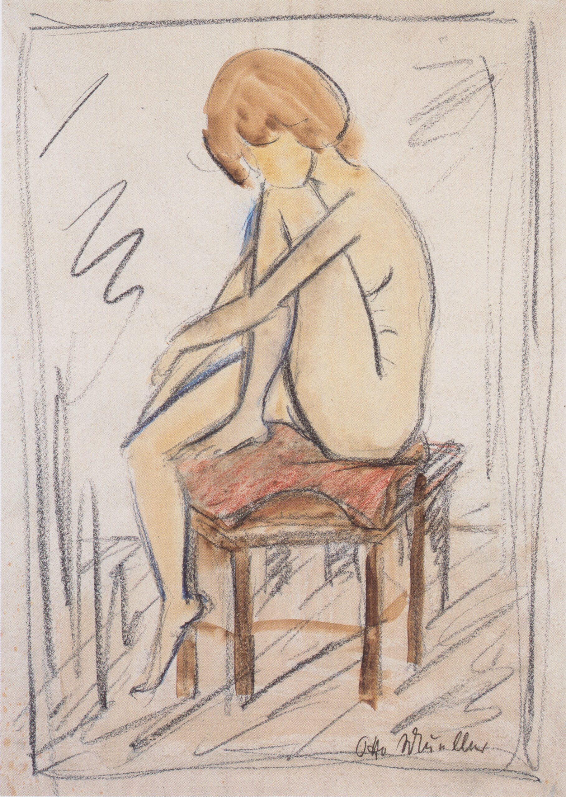 Sitzendes Mädchen (1918) - Otto Mueller Tablo