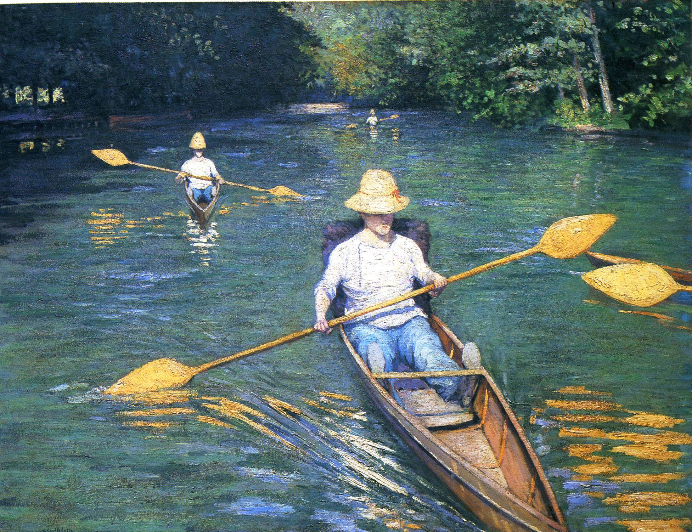 Skiffs on the Yerres (1877) - Gustave Caillebotte Tablo