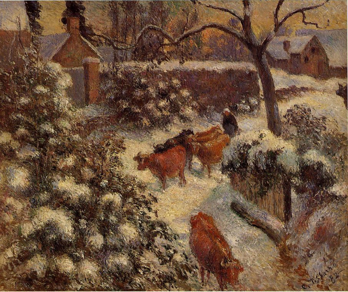 Snow Effect in Montfoucault (1882) - Camille Pissarro Tablo