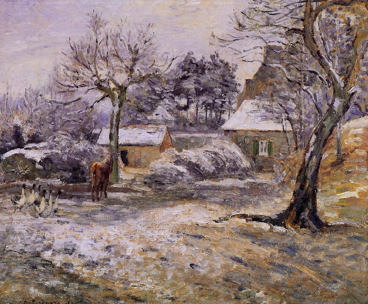 Snow at Montfoucault (1874) - Camille Pissarro Tablo