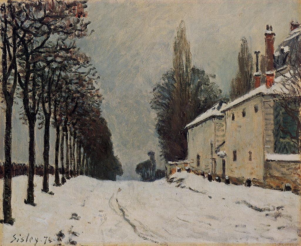 Snow on the Road, Louveciennes (Chemin de la Machine) (1874) - Alfred Sisley Tablo