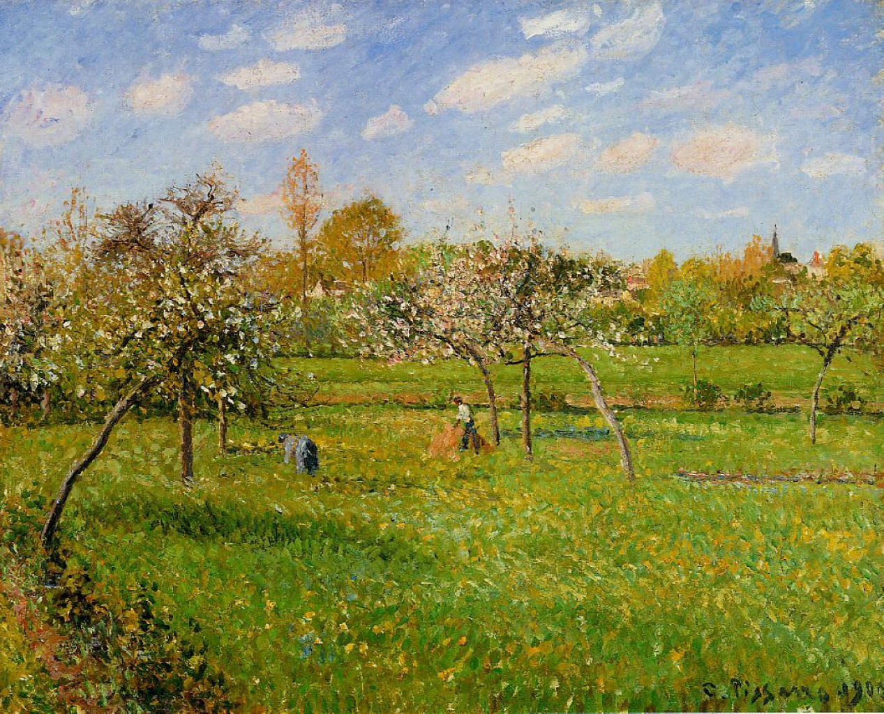 Spring Morning, Cloudy, Eragny (1900) - Camille Pissarro Tablo