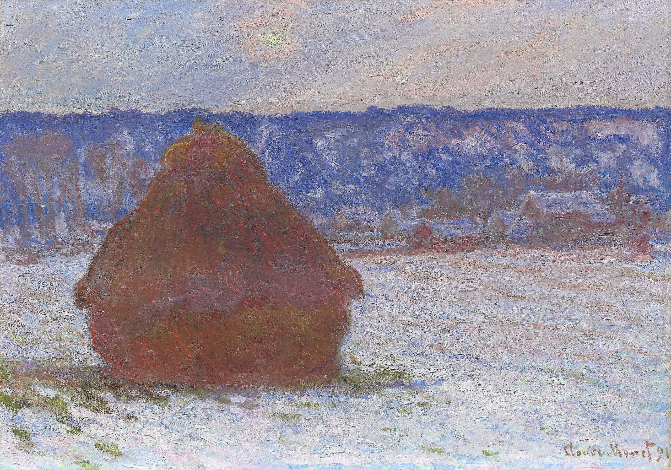 Stack of Wheat (Snow Effect, Overcast Day) (1890) - Claude Monet Tablo