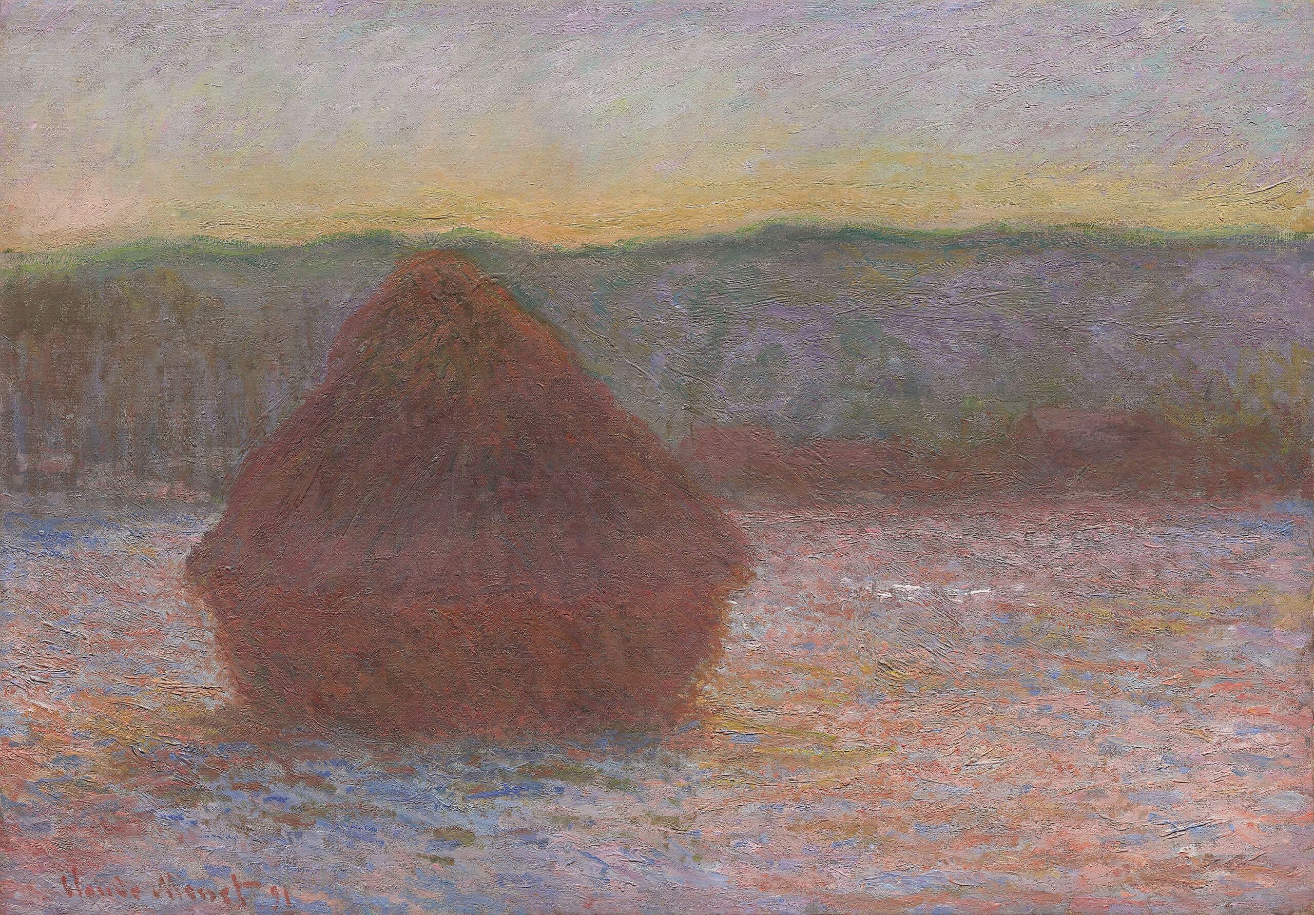 Stack of Wheat (Thaw, Sunset) (1891) - Claude Monet Tablo