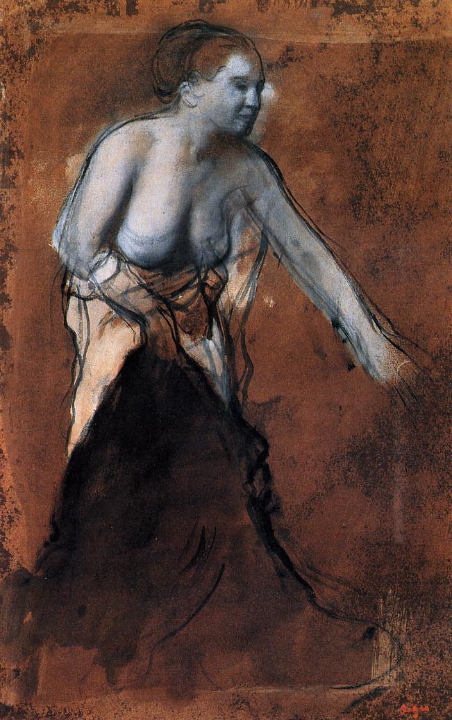 Standing Female Figure with Bared Torso (1866) - Edgar Degas Tablo
