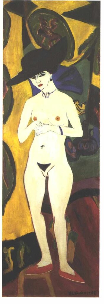 Standing Female Nude with Black Hat (1910) - Ernst Ludwig Kirchner Tablo