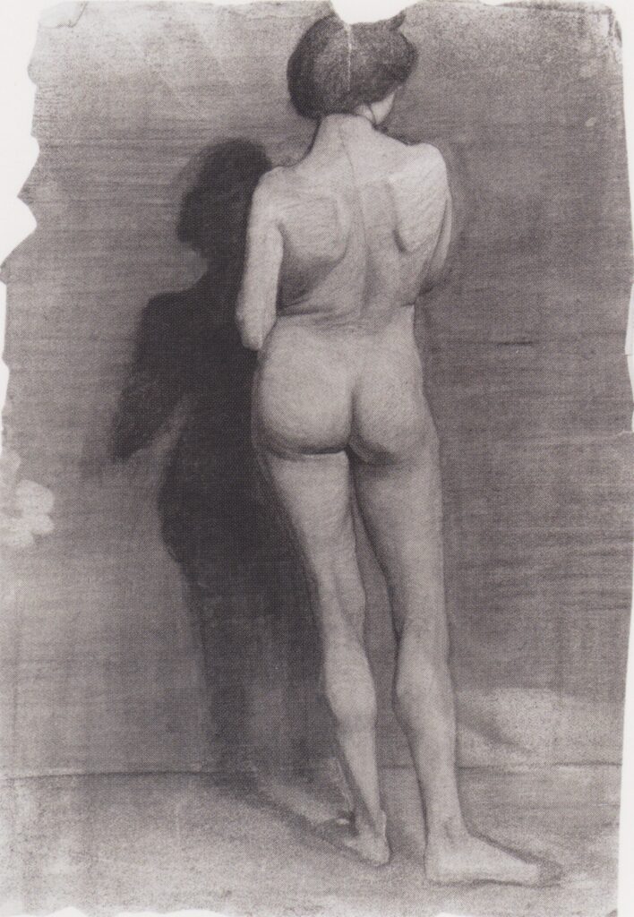 Standing female nude, against a dark wall (1900) - Paula Modersohn-Becker Tablo