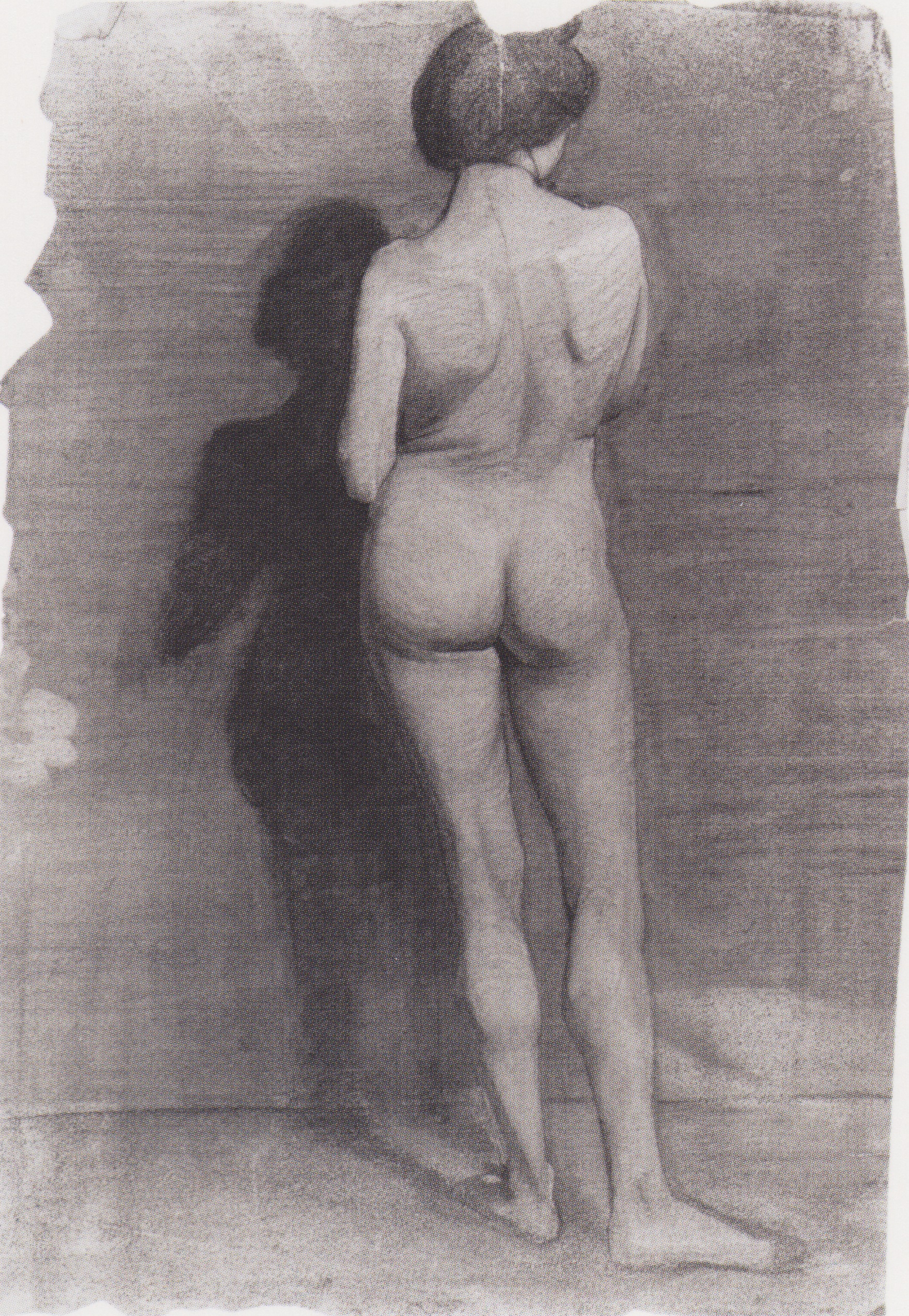 Standing female nude, against a dark wall (1900) - Paula Modersohn-Becker Tablo