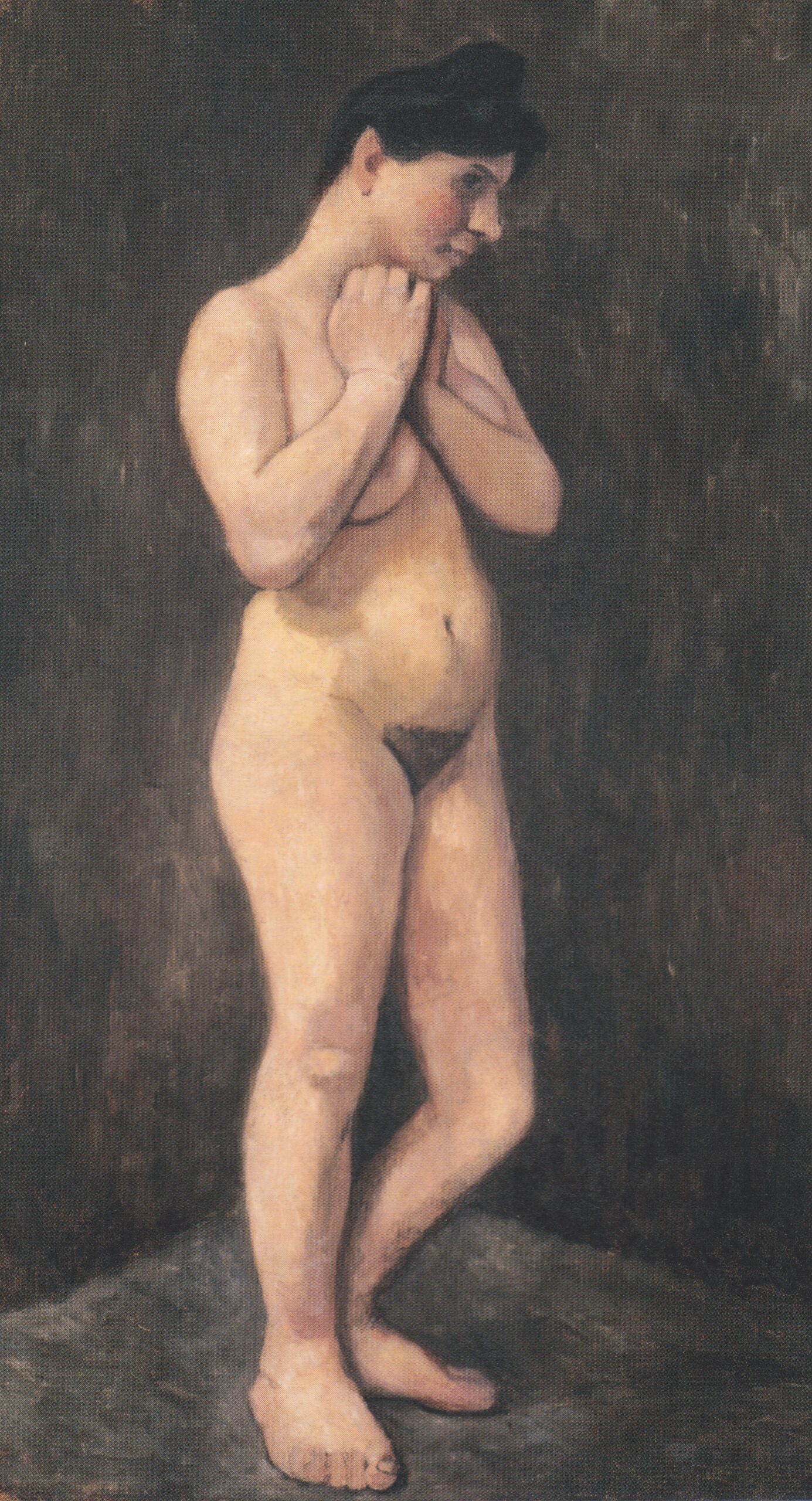 Standing female nude, her arms located in front of the chest (1905) - Paula Modersohn-Becker Tablo