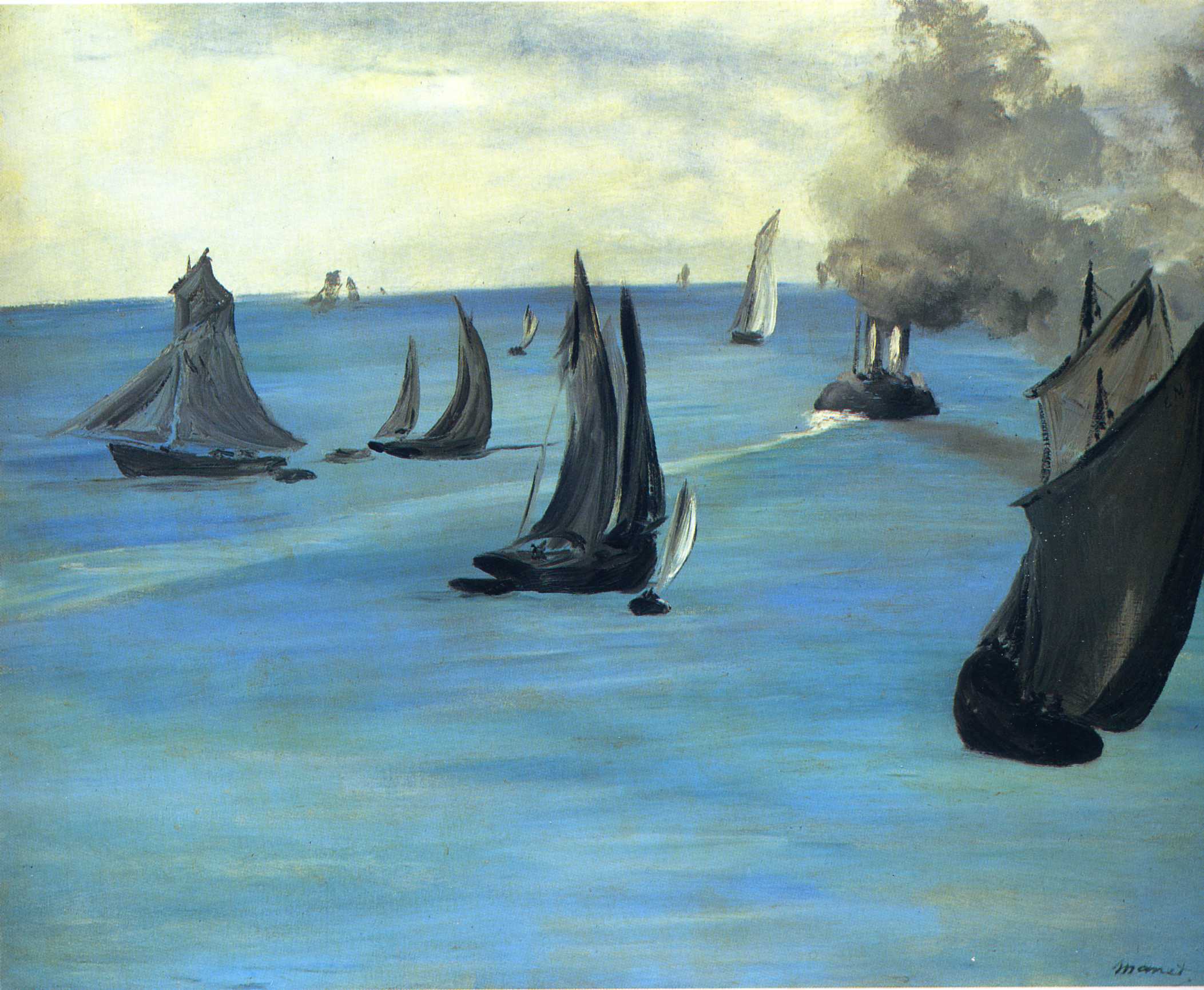Steamboat leaving Boulogne (1864) - Edouard Manet Tablo