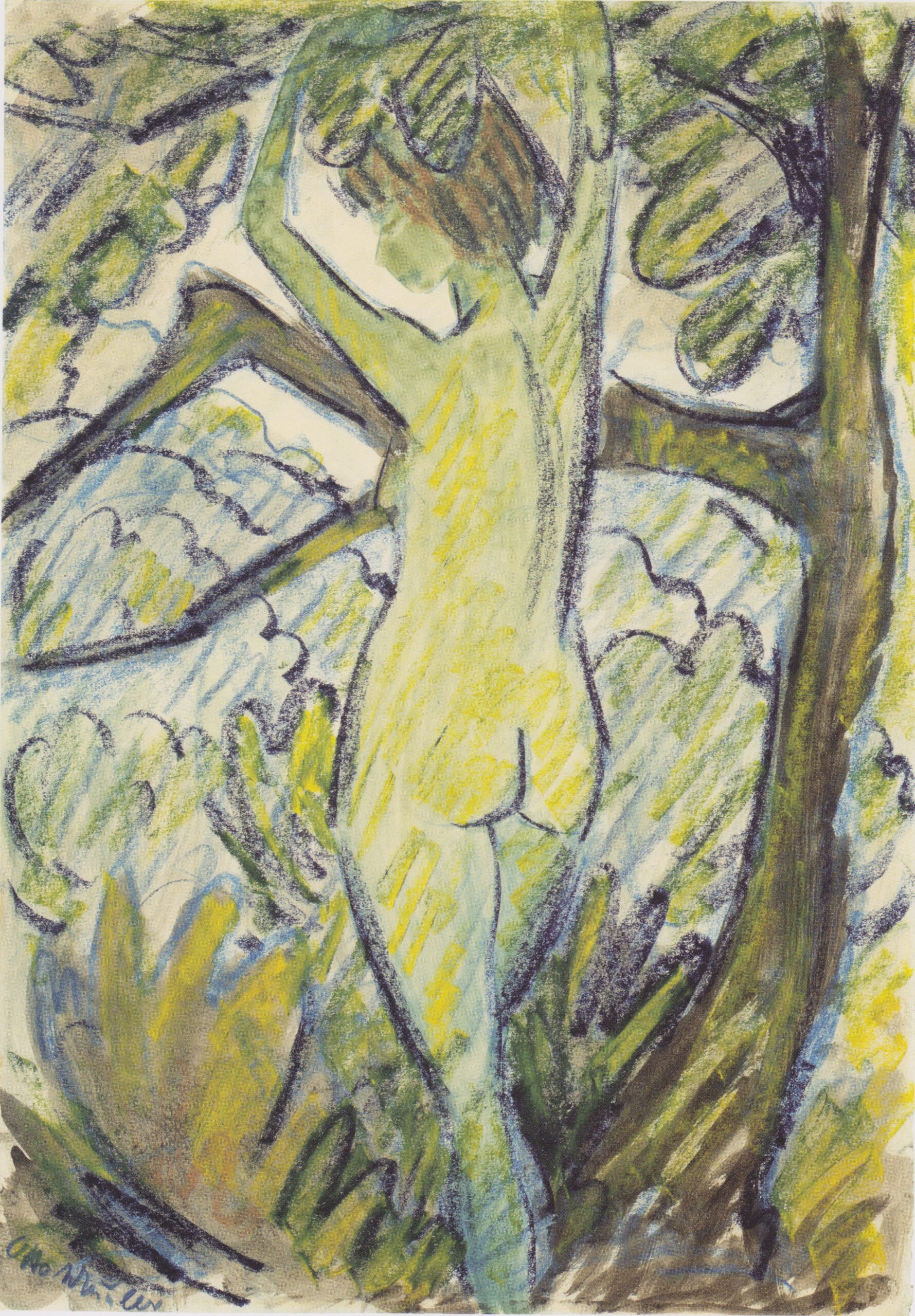 Stehender Akt in Baum - Otto Mueller Tablo