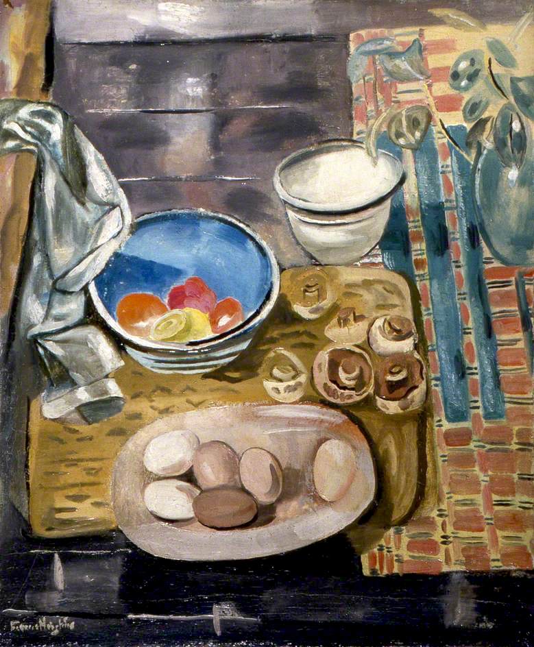 Still Life Eggs, Tomatoes and Mushrooms - Frances Hodgkins Tablo