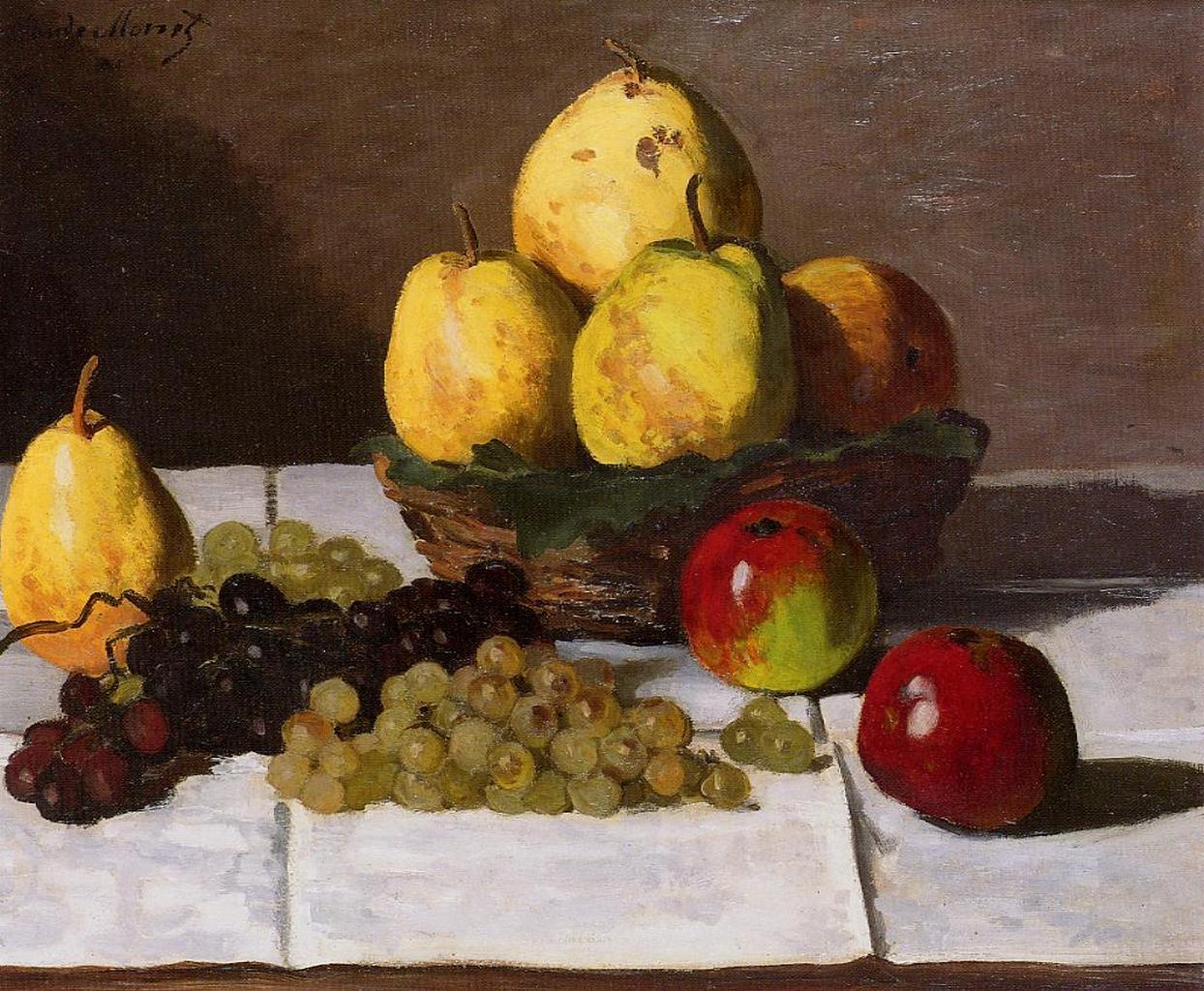 Still Life with Pears and Grapes (1867) - Claude Monet Tablo
