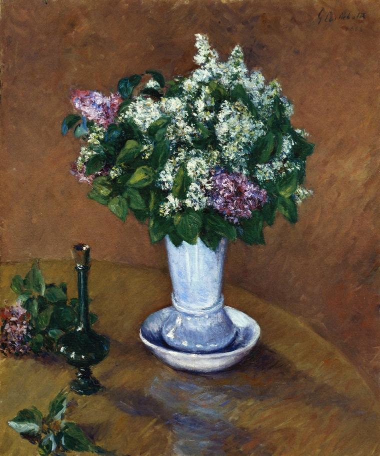 Still Life with a Vase of Lilacs (1883) - Gustave Caillebotte Tablo