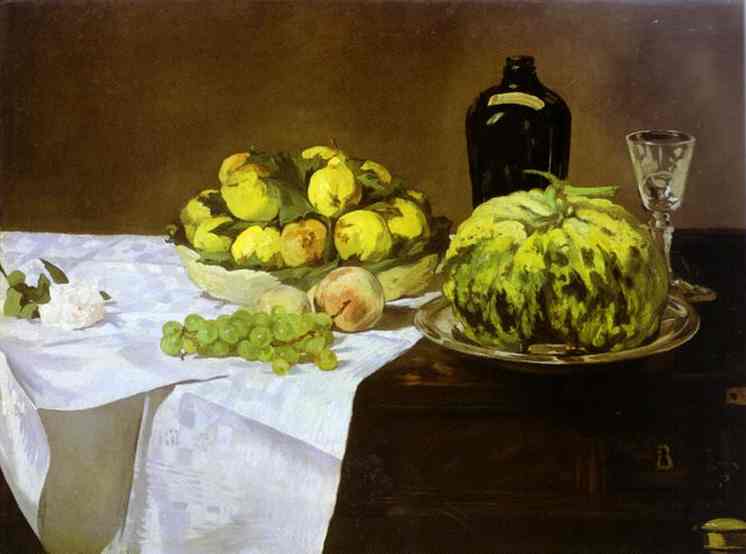 Still life with melon and peaches (1866) - Edouard Manet Tablo