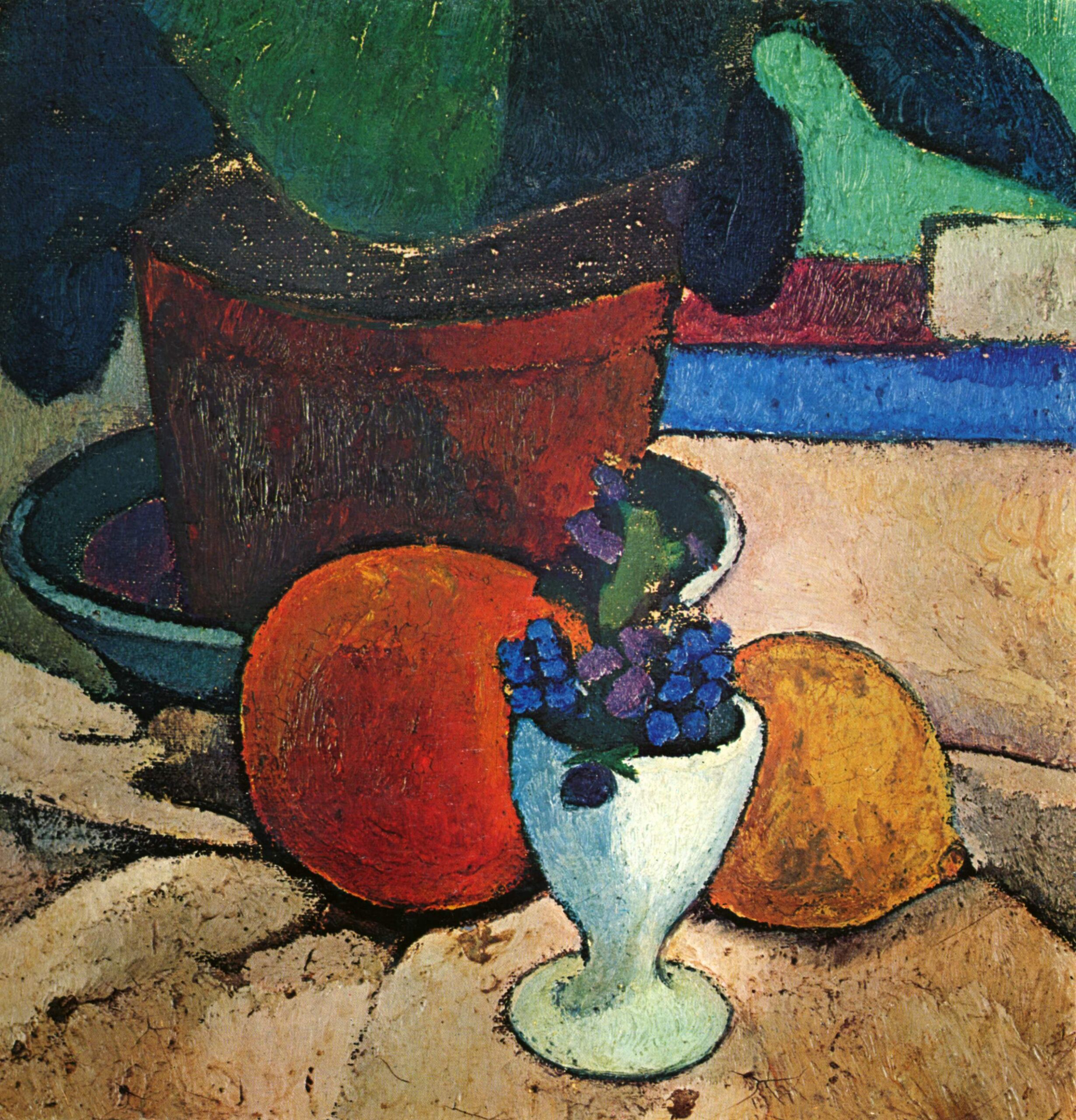 Still life with plant, lemon and orange (1906) - Paula Modersohn-Becker Tablo