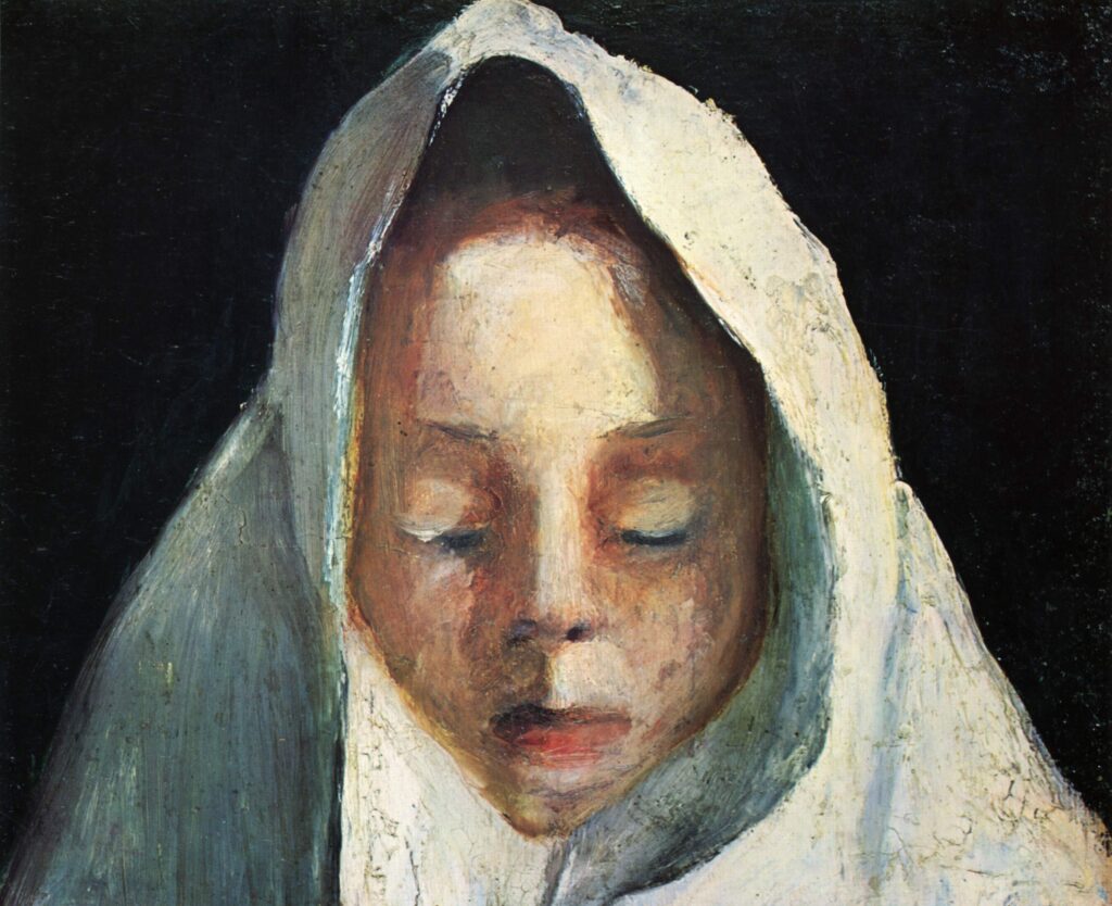 Still life, child's head with a white cloth (1908) - Paula Modersohn-Becker Tablo
