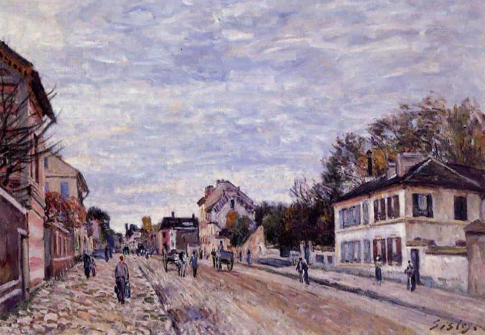 Street Scene in Marly (1876) - Alfred Sisley Tablo