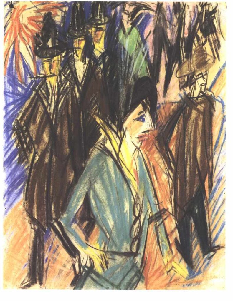 Street Scene with Green Cocotte - Ernst Ludwig Kirchner Tablo