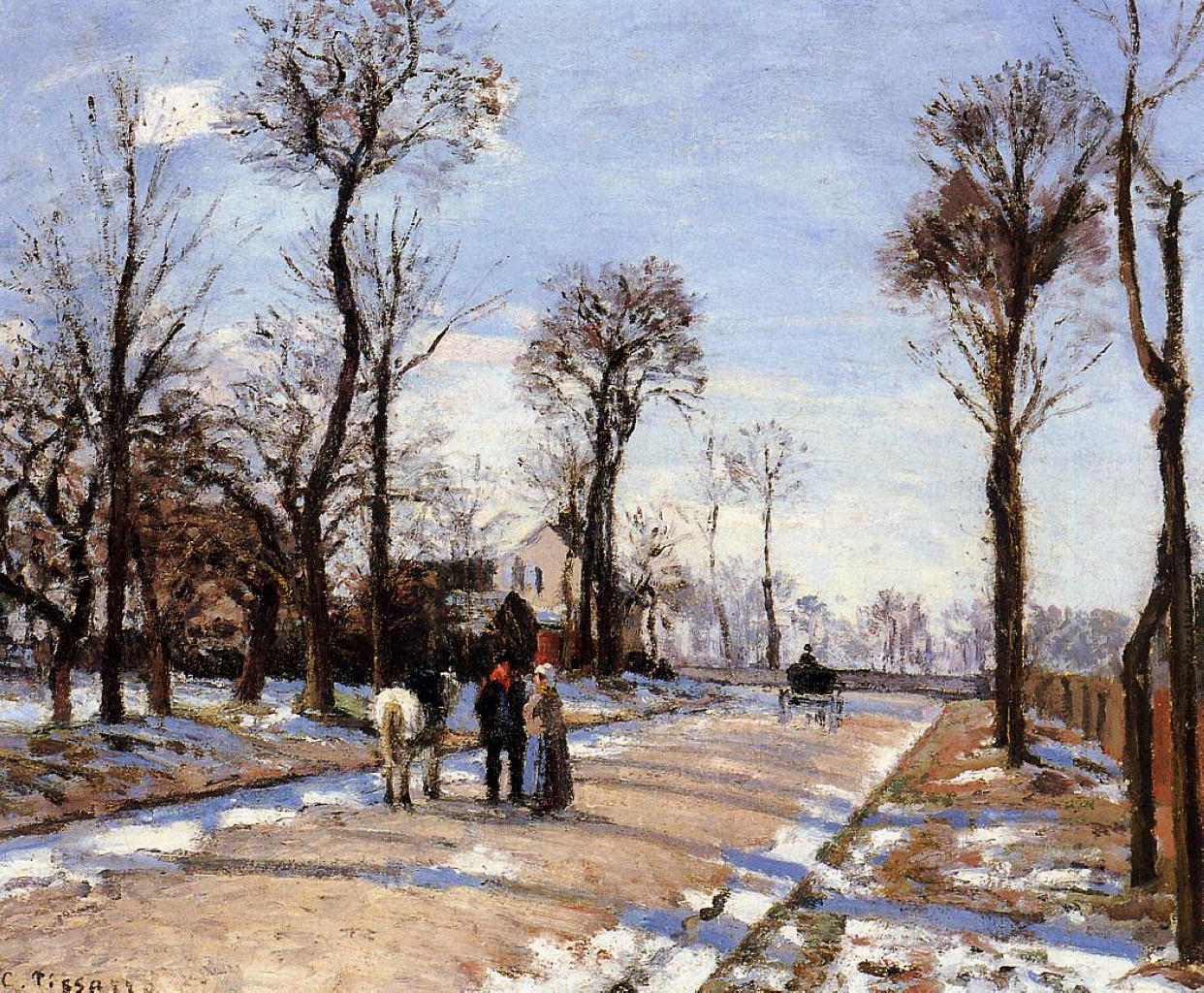 Street Winter Sunlight and Snow (1872) - Camille Pissarro Tablo