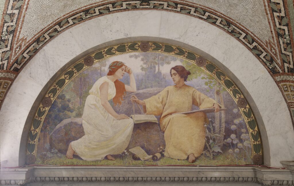 Study Mural in Lunette from the Family and Education Series (1896) - Charles Sprague Pearce Tablo