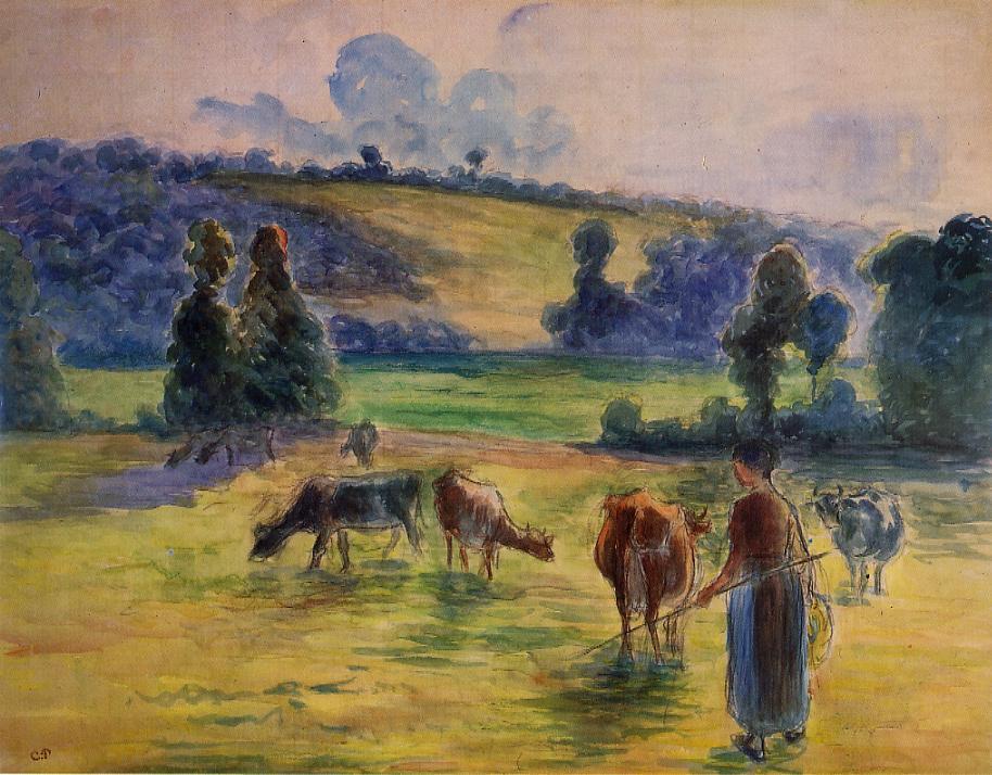 Study for 'Cowherd at Eragny' (1884) - Camille Pissarro Tablo