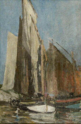 Study of fishing boats (1862) - Eugène Boudin Tablo