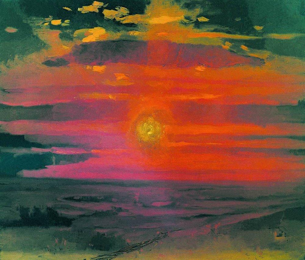 Sunset in the winter. A coast of the sea (1890) - Arkhip Kuindzhi Tablo