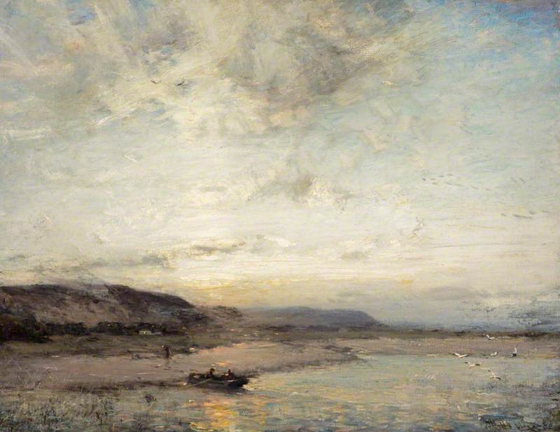 Sunset near Glencaple on Solway (1913) - James Campbell Noble Tablo