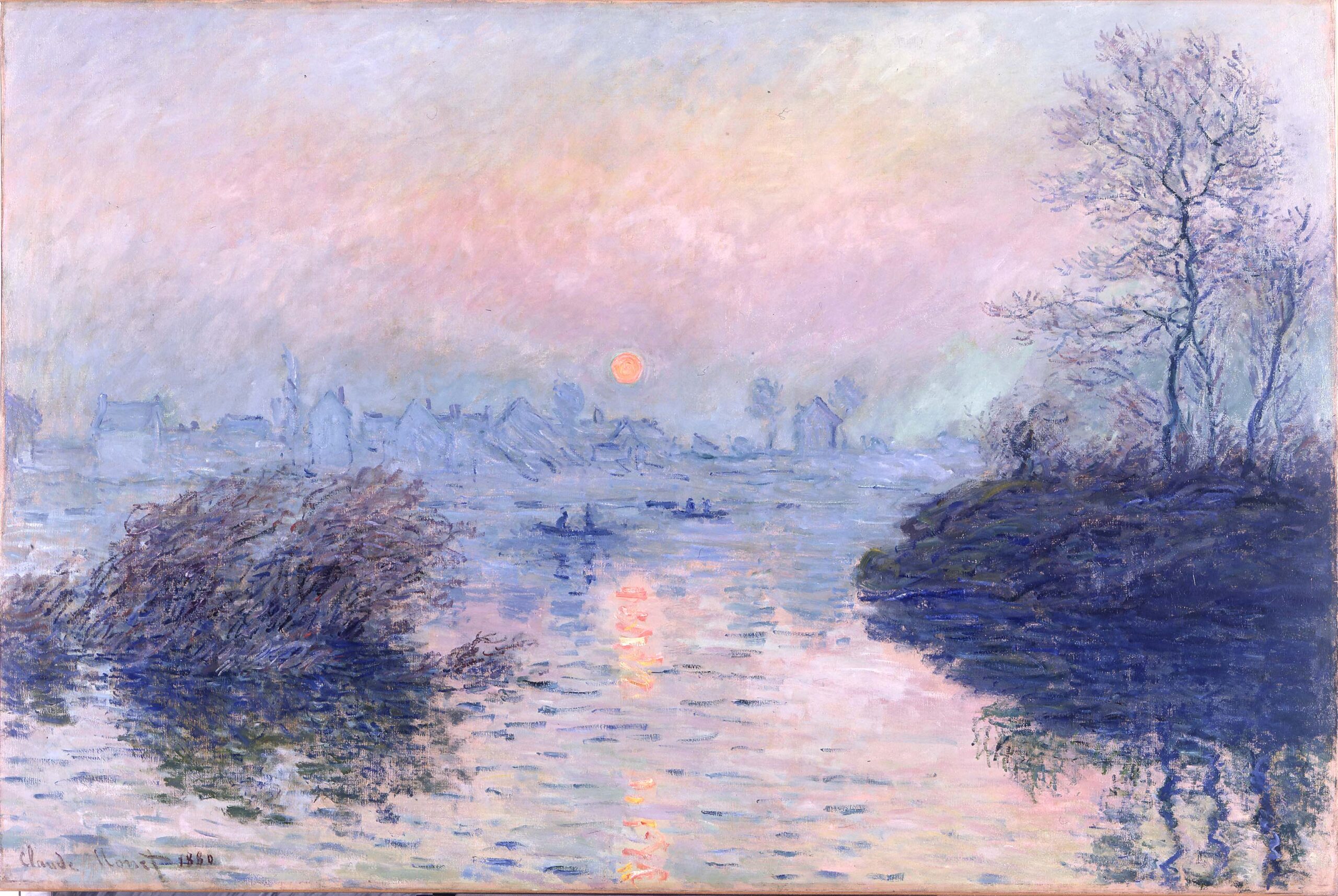 Sunset on the Seine at Lavacourt, Winter Effect (1880) - Claude Monet Tablo